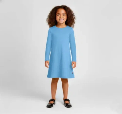 City Threads Kids'  Girl's Soft 100% Cotton Baby Rib Long Sleeve Dress In Blue