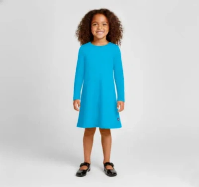 City Threads Girl's Soft 100% Cotton Baby Rib Long Sleeve Dress In Blue