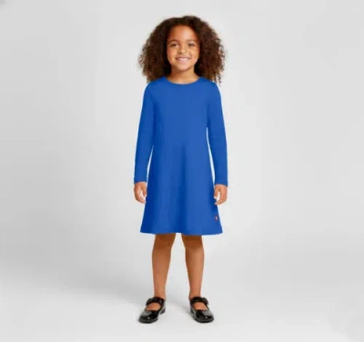 City Threads Girl's Soft 100% Cotton Baby Rib Long Sleeve Dress In Blue