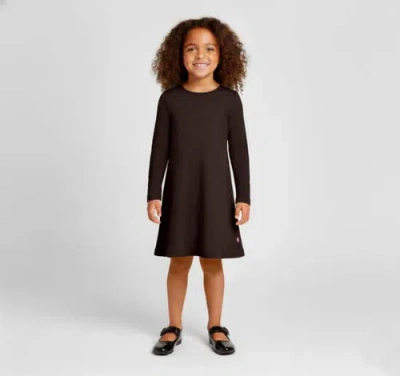 City Threads Kids'  Girl's Soft 100% Cotton Baby Rib Long Sleeve Dress In Brown