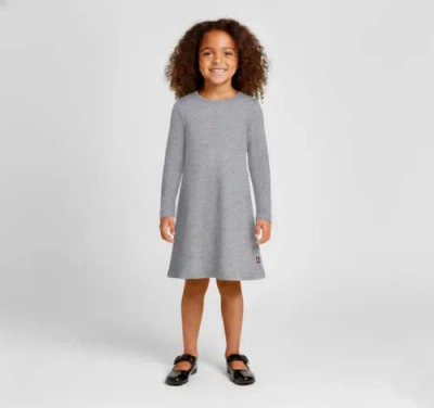 City Threads Girl's Soft 100% Cotton Baby Rib Long Sleeve Dress In Gray