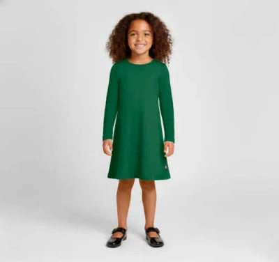 City Threads Girl's Soft 100% Cotton Baby Rib Long Sleeve Dress In Green