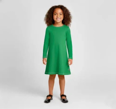 City Threads Girl's Soft 100% Cotton Baby Rib Long Sleeve Dress In Green