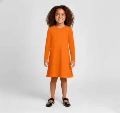 City Threads Kids'  Girl's Soft 100% Cotton Baby Rib Long Sleeve Dress In Orange