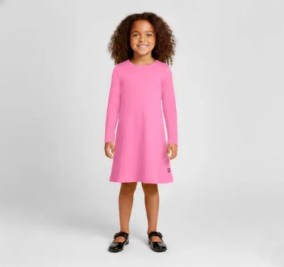 City Threads Kids'  Girl's Soft 100% Cotton Baby Rib Long Sleeve Dress In Pink