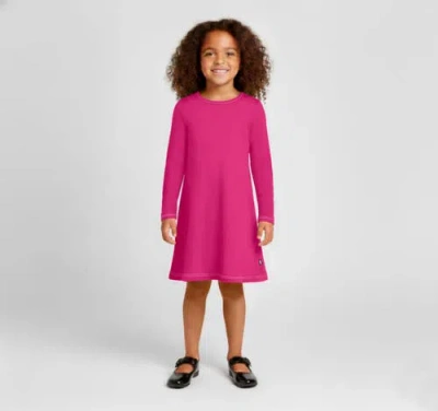 City Threads Girl's Soft 100% Cotton Baby Rib Long Sleeve Dress In Pink