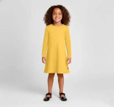 City Threads Girl's Soft 100% Cotton Baby Rib Long Sleeve Dress In Yellow