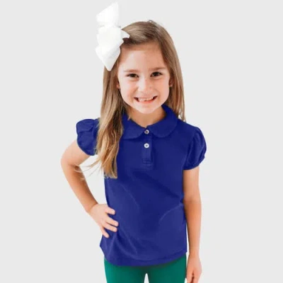 City Threads Kids'  Girls Cotton Puff Short Sleeve Polo Tee With Peter Pan Collar In Blue