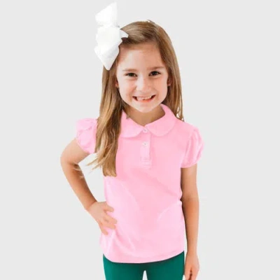 City Threads Kids'  Girls Cotton Puff Short Sleeve Polo Tee With Peter Pan Collar In Pink