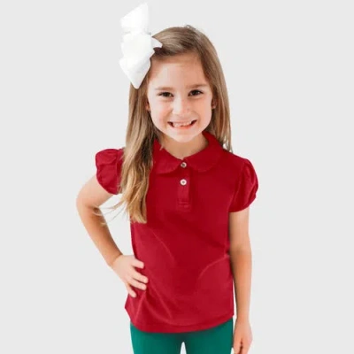 City Threads Kids'  Girls Cotton Puff Short Sleeve Polo Tee With Peter Pan Collar In Red