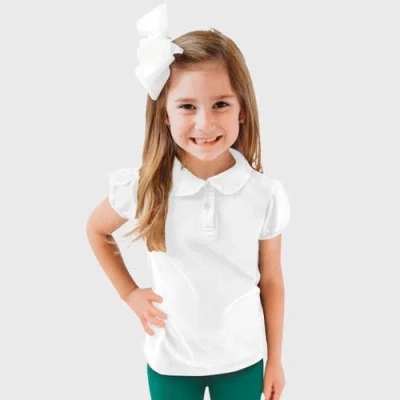 City Threads Kids'  Girls Cotton Puff Short Sleeve Polo Tee With Peter Pan Collar In White