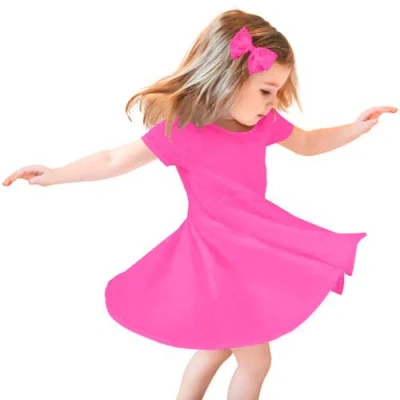 City Threads Kids'  Girls Jersey Short Sleevetwirly Skater Dress In Pink