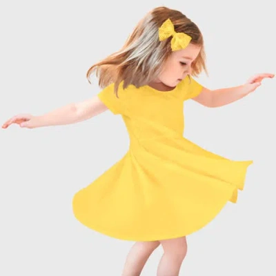 City Threads Kids'  Girls Jersey Short Sleevetwirly Skater Dress In Yellow