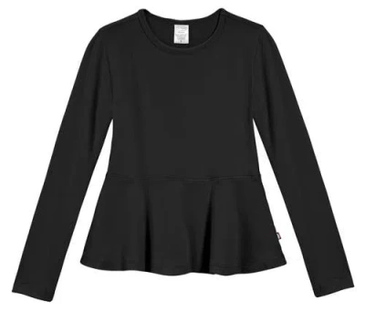 City Threads Kids'  Girls Soft Cotton Long Sleeve Peplum Tee In Black