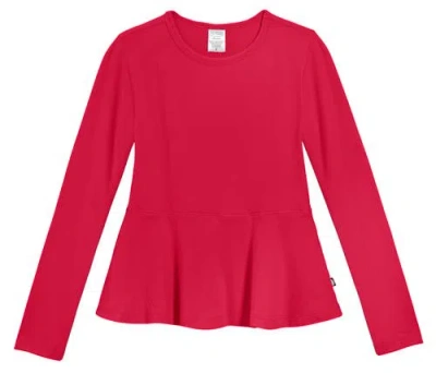 City Threads Kids'  Girls Soft Cotton Long Sleeve Peplum Tee In Red