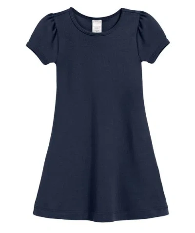 City Threads Kids'  Girls Soft Cotton Puff Short Sleeve Dress In Blue