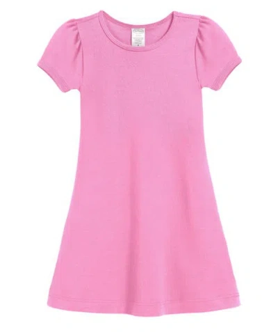 City Threads Kids'  Girls Soft Cotton Puff Short Sleeve Dress In Pink