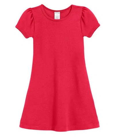 City Threads Kids'  Girls Soft Cotton Puff Short Sleeve Dress In Red