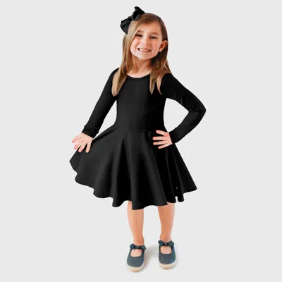 City Threads Kids'  Girls Soft Jersey 100% Cotton Long Sleeve Skater Twirly Dress In Black