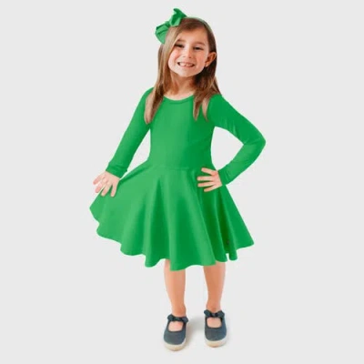 City Threads Babies'  Girls Soft Jersey 100% Cotton Long Sleeve Skater Twirly Dress In Green