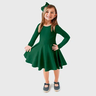 City Threads Kids'  Girls Soft Jersey 100% Cotton Long Sleeve Skater Twirly Dress In Green