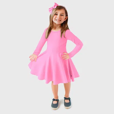City Threads Kids'  Girls Soft Jersey 100% Cotton Long Sleeve Skater Twirly Dress In Pink