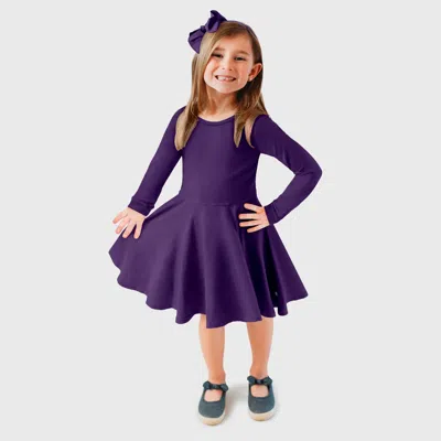 City Threads Kids'  Girls Soft Jersey 100% Cotton Long Sleeve Skater Twirly Dress In Purple