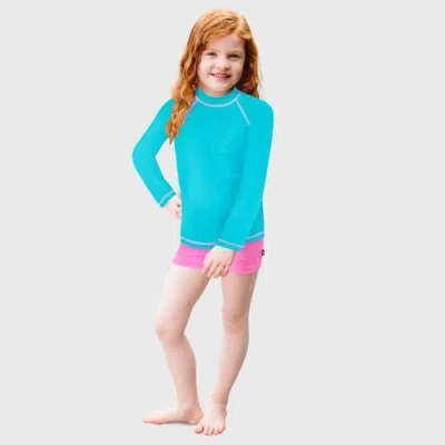 City Threads Kids'  Girls Upf 50+ Printed Long Sleeve Rashguard Tee In Blue