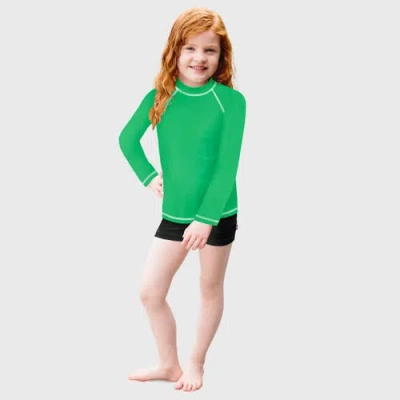 City Threads Kids'  Girls Upf 50+ Printed Long Sleeve Rashguard Tee In Green
