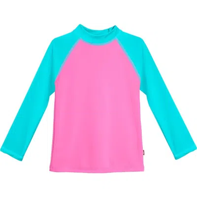 City Threads Kids'  Girls Upf 50+ Printed Long Sleeve Rashguard Tee In Pink