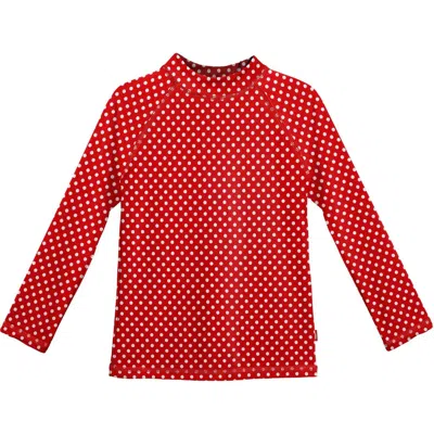 City Threads Kids'  Girls Upf 50+ Printed Long Sleeve Rashguard Tee In Red