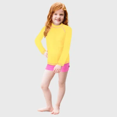 City Threads Kids'  Girls Upf 50+ Printed Long Sleeve Rashguard Tee In Yellow