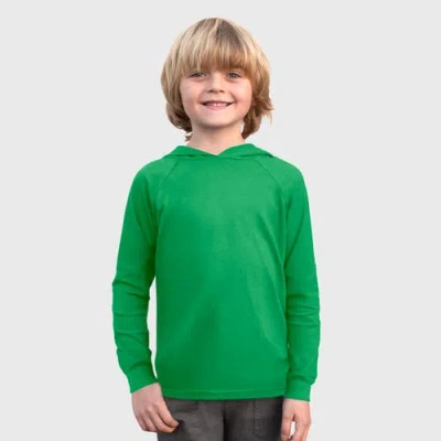 City Threads Kids'  Medium-weight 100% Cotton Long Sleeve Hooded Tee With Cuffs In Green