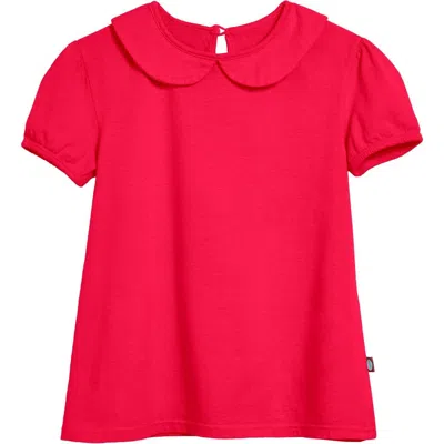 City Threads Kids'  Soft Cotton Jersey Peter Pan Collar Short Sleeve Puff Tee In Red
