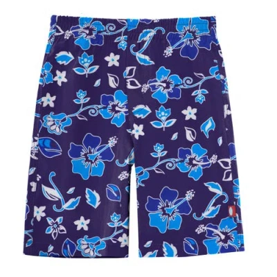 City Threads Usa-made Kids'  Soft Stretch Upf 50+ Recycled Polyester Below-the-knee Printed Swim Board Shor In Blue