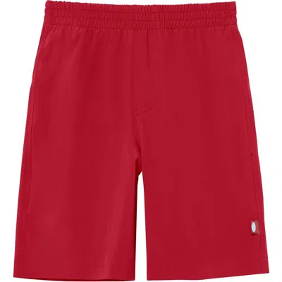 City Threads Usa-made Soft Stretch Upf 50+ Recycled Polyester Below-the-knee Printed Swim Board Shor In Red