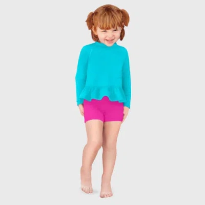 City Threads Usa-made Baby Girls Swim Peplum Upf 50+ Long Sleeve Rashguard Tee In Blue
