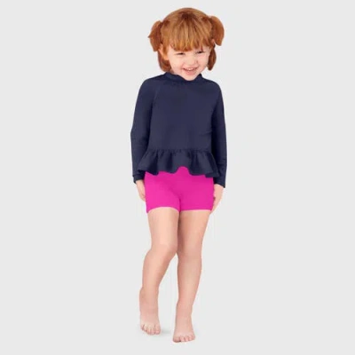 City Threads Usa-made Baby Girls Swim Peplum Upf 50+ Long Sleeve Rashguard Tee In Blue