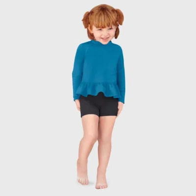 City Threads Usa-made Baby Girls Swim Peplum Upf 50+ Long Sleeve Rashguard Tee In Blue