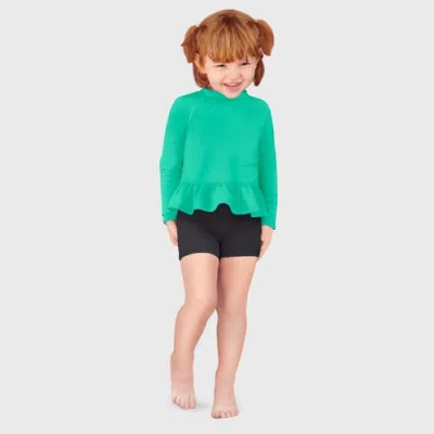 City Threads Usa-made Baby Girls Swim Peplum Upf 50+ Long Sleeve Rashguard Tee In Green