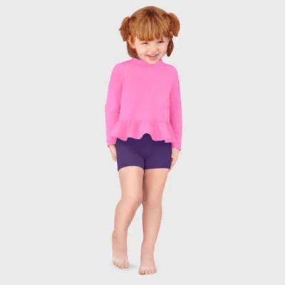 City Threads Usa-made Baby Girls Swim Peplum Upf 50+ Long Sleeve Rashguard Tee In Pink