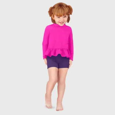 City Threads Usa-made Baby Girls Swim Peplum Upf 50+ Long Sleeve Rashguard Tee In Pink