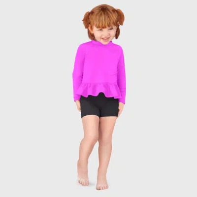 City Threads Usa-made Baby Girls Swim Peplum Upf 50+ Long Sleeve Rashguard Tee In Purple