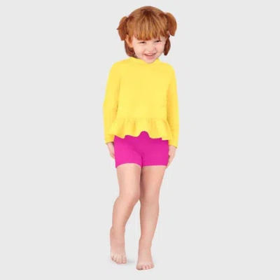 City Threads Usa-made Baby Girls Swim Peplum Upf 50+ Long Sleeve Rashguard Tee In Yellow