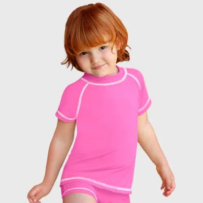 City Threads Usa-made Baby Girls Upf 50+ Short Sleeve Rashguard In Pink