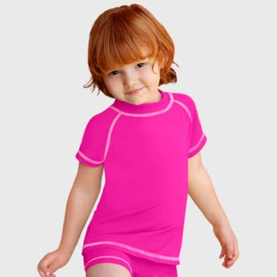 City Threads Usa-made Baby Girls Upf 50+ Short Sleeve Rashguard In Pink