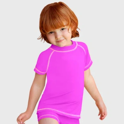 City Threads Usa-made Baby Girls Upf 50+ Short Sleeve Rashguard In Pink