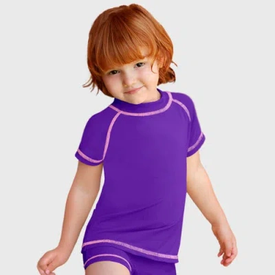 City Threads Usa-made Baby Girls Upf 50+ Short Sleeve Rashguard In Purple