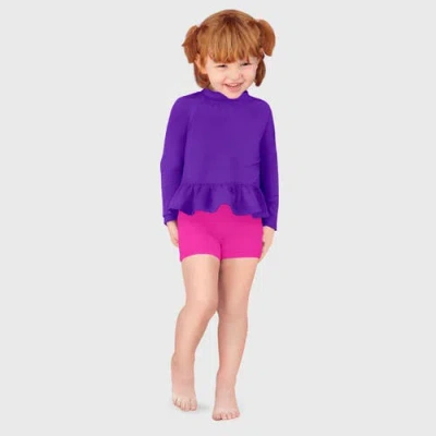 City Threads Usa-made Kids'  Girls Swim Peplum Upf 50+ Long Sleeve Rashguard Tee In Multi