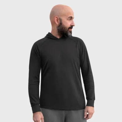 City Threads Usa-made Mens 100% Cotton Midweight Long Sleeve Hooded T-shirt With Cuffed Sleeves In Black